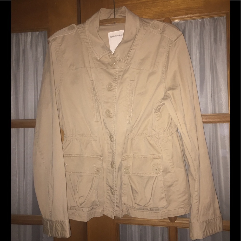 EUC CALVIN KLEIN XL KHAKI JACKET W/ INSIDE CINCHE
